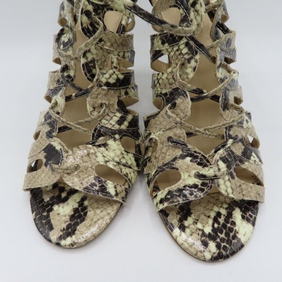 Nine West Women 8.5 M AMBROSEO Snakeskin Print Cage Cut Out Lace Up High Heels - Picture 4 of 10